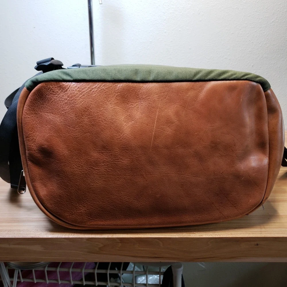 West Ridge Designs Leather Bottom Backpack Olive Green Canvas Granola Gorpcore